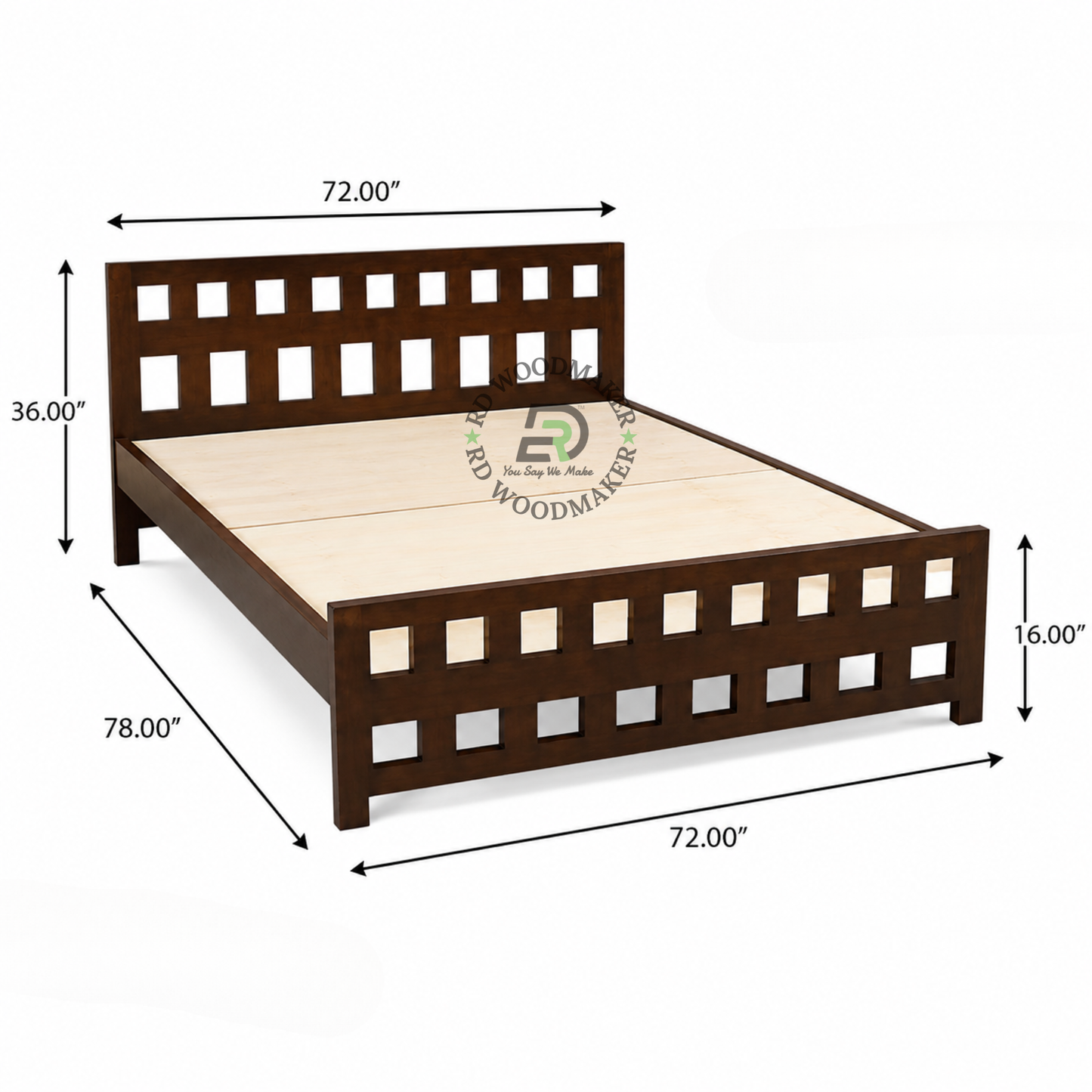 MODERN SQUARE CUTOUT WOODEN QUEEN SIZE BED