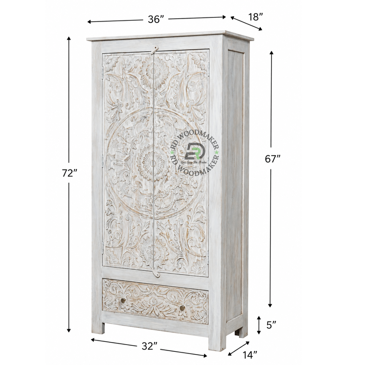 HERITAGE CARVED SOLID WOOD 2 DOOR WARDROBE WITH DRAWER