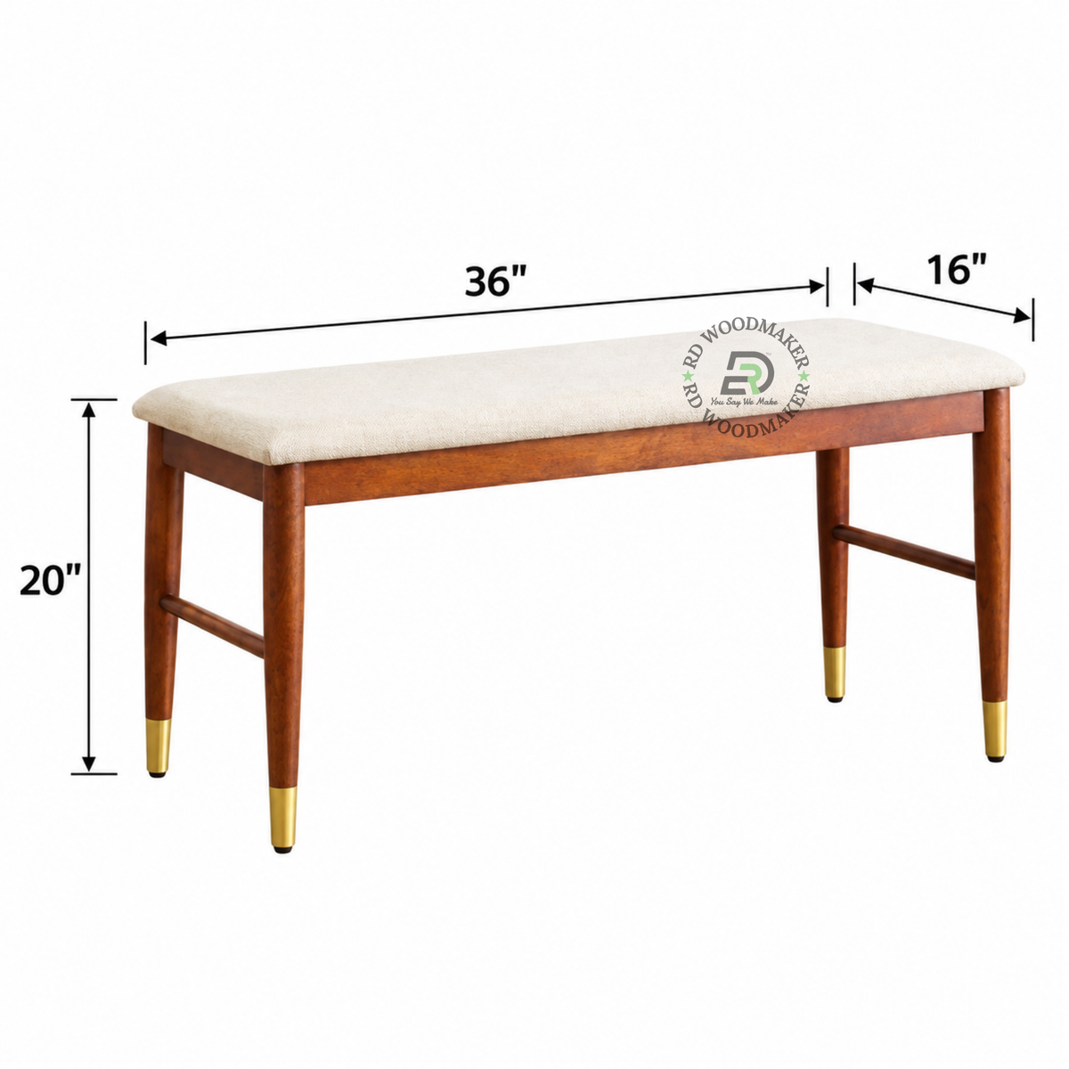 LIVERA UPHOLSTERED WOODEN BENCH WITH BRASS-CAPPED LEGS