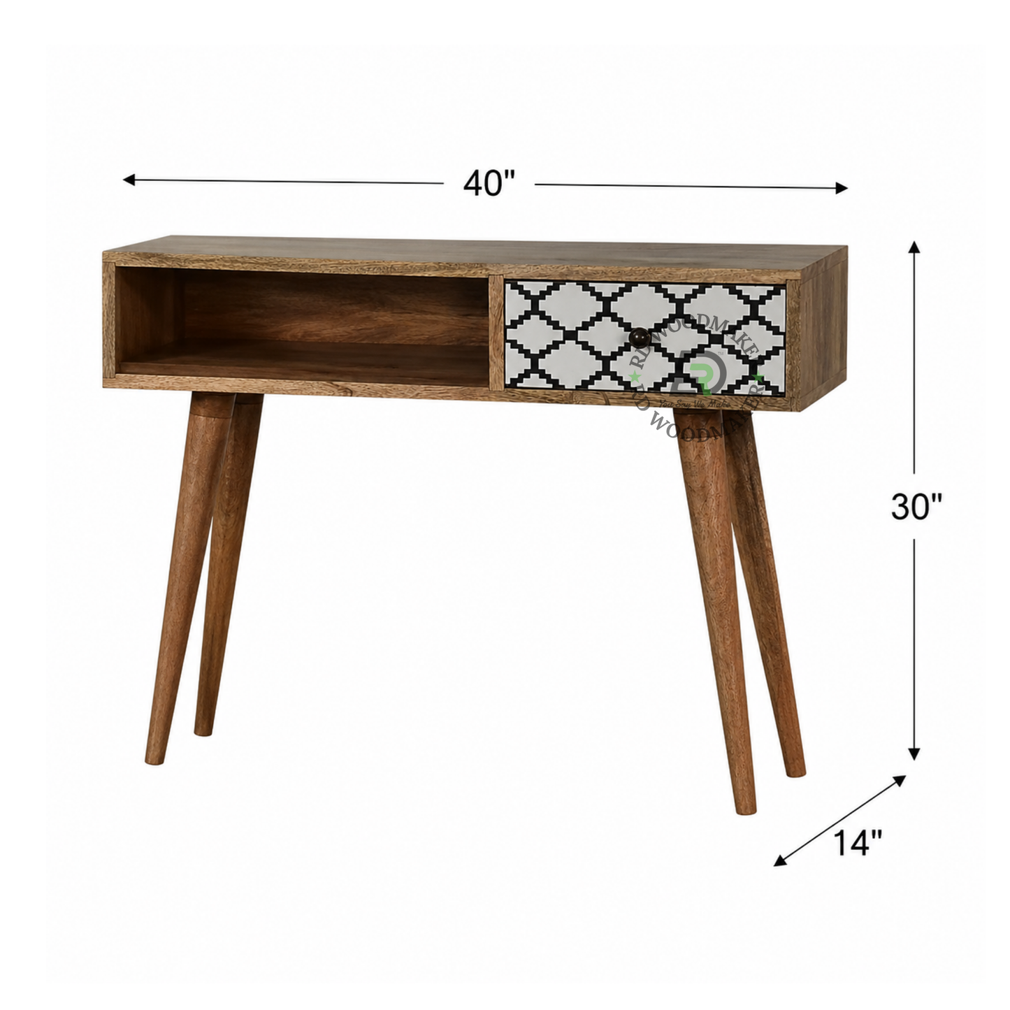 MODERN SOLID WOOD CONSOLE TABLE WITH DECORATIVE PATTERN DRAWER