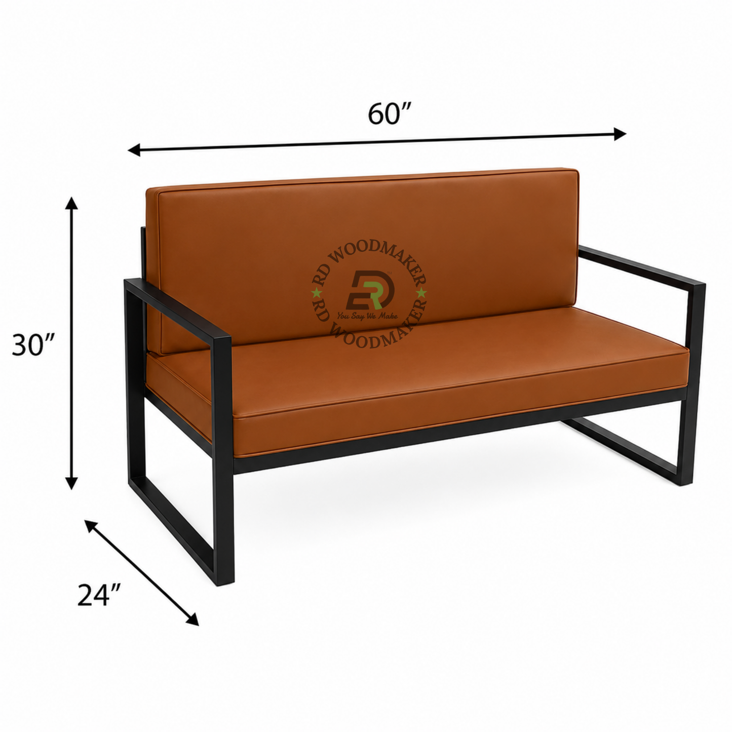 INDUSTRIAL TAN BROWN UPHOLSTERED SOFA WITH BLACK METAL FRAME