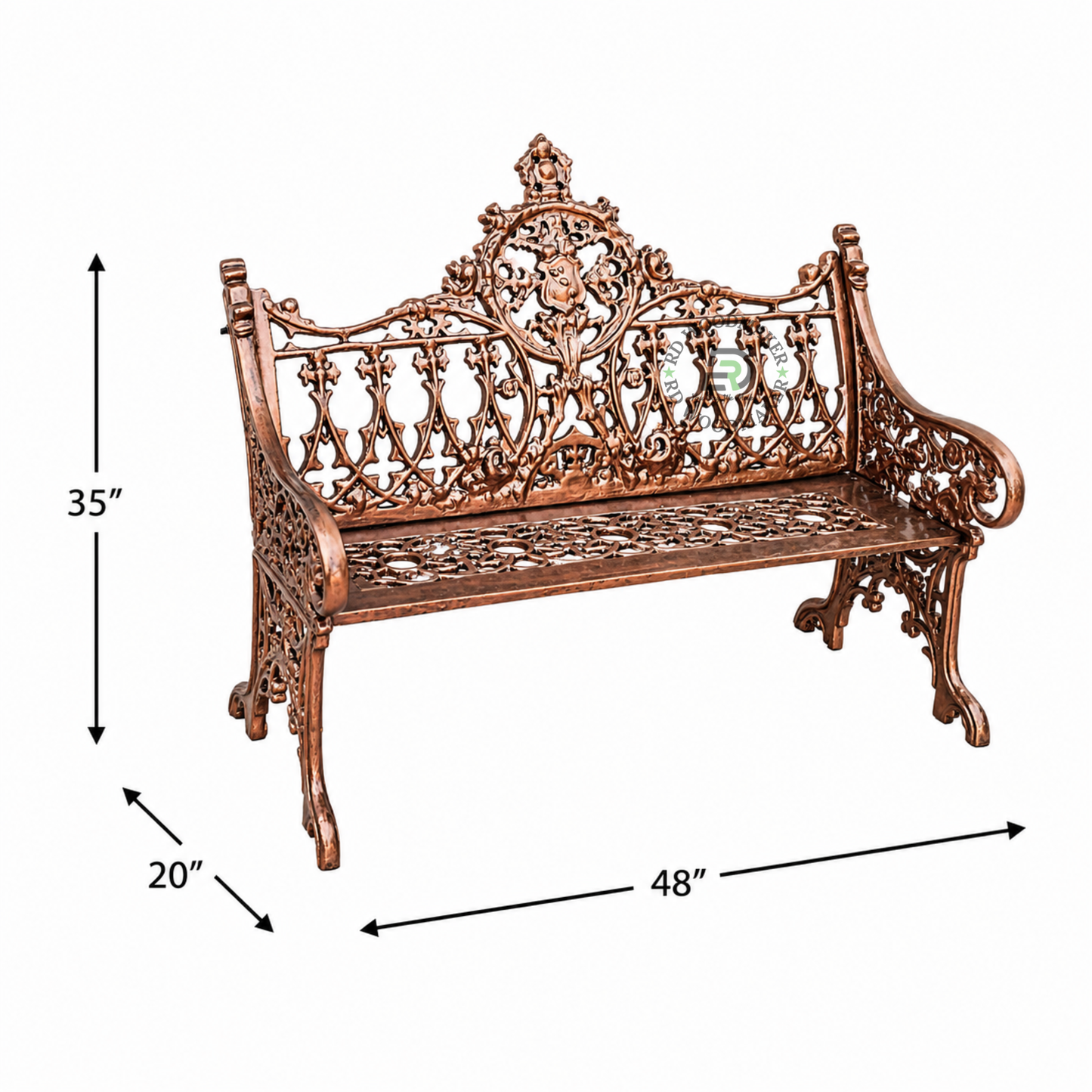 ORNATE HERITAGE CAST METAL GARDEN BENCH WITH FLORAL MEDALLION
