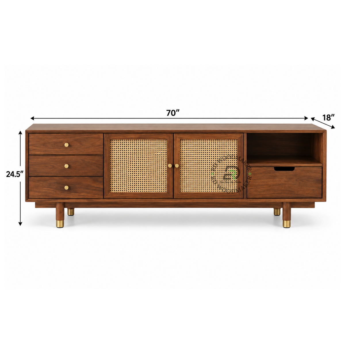 CAVEN CANE & SOLID WOOD TV UNIT WITH MULTI-STORAGE