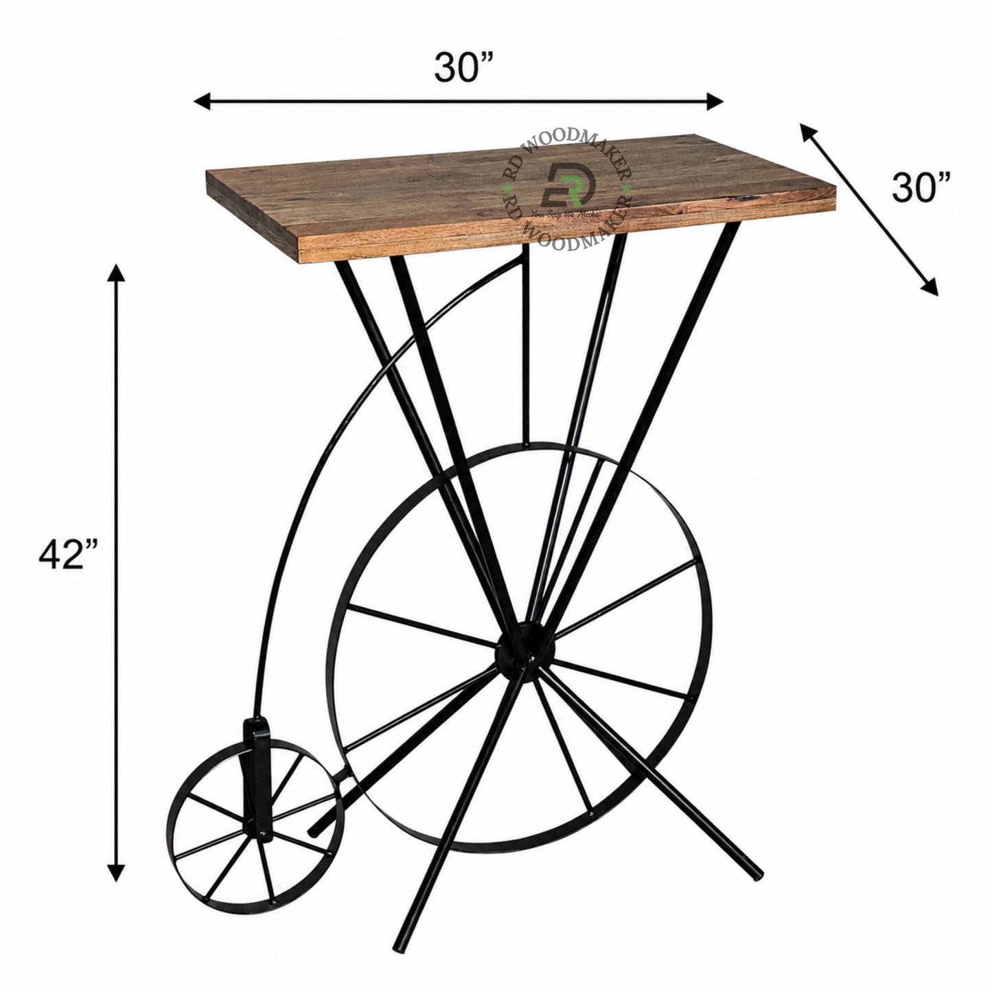 VINTAGE BICYCLE WHEEL WOODEN CONSOLE TABLE