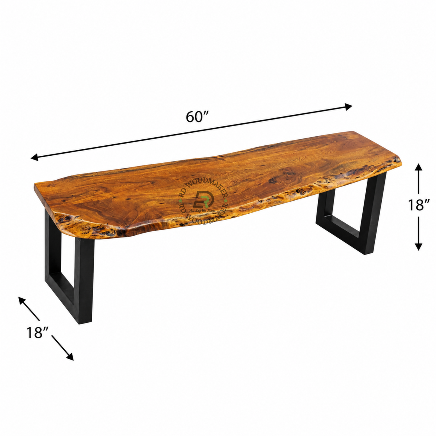 PREMIUM LIVE-EDGE SOLID WOOD BENCH WITH BLACK METAL U-LEGS