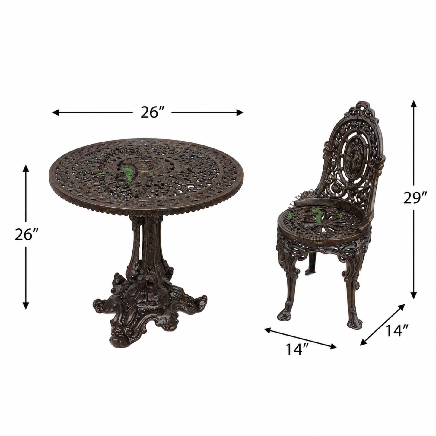 ORNATE VICTORIAN METAL PEDESTAL TABLE & DINING CHAIR SET