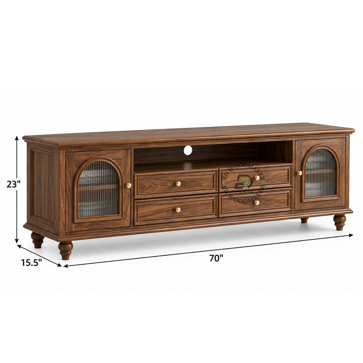 AUREL CLASSIC SOLID WOOD TV UNIT WITH ARCH GLASS CABINETS