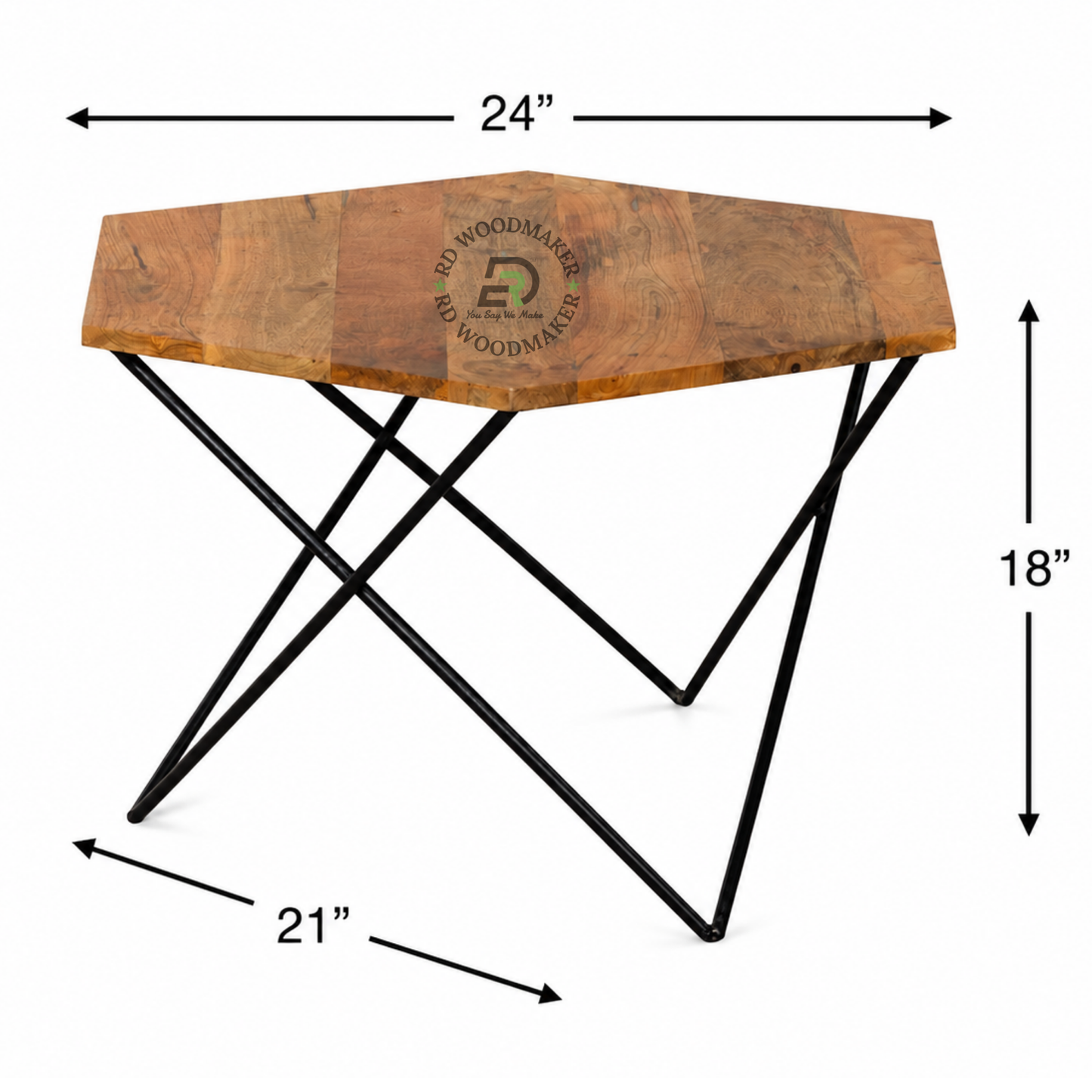 MODERN GEOMETRIC SOLID WOOD COFFEE TABLE WITH METAL LEGS