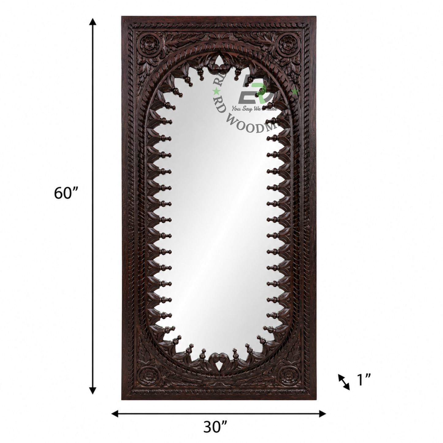 HANDCARVED ARCH FLORAL WOODEN WALL MIRROR