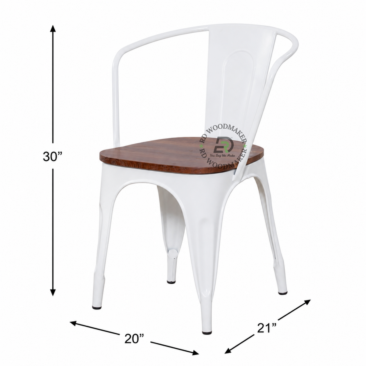 PREMIUM WHITE INDUSTRIAL METAL DINING CHAIR WITH SOLID WOOD SEAT