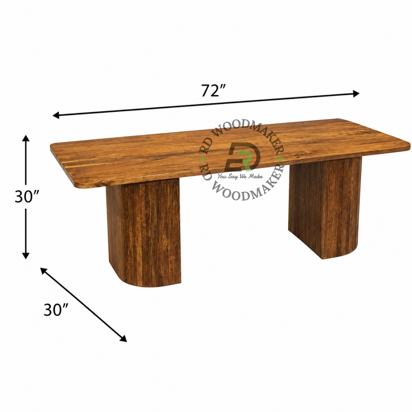 LARGE RECTANGULAR WOODEN DINING TABLE WITH FLUTED PEDESTAL LEGS