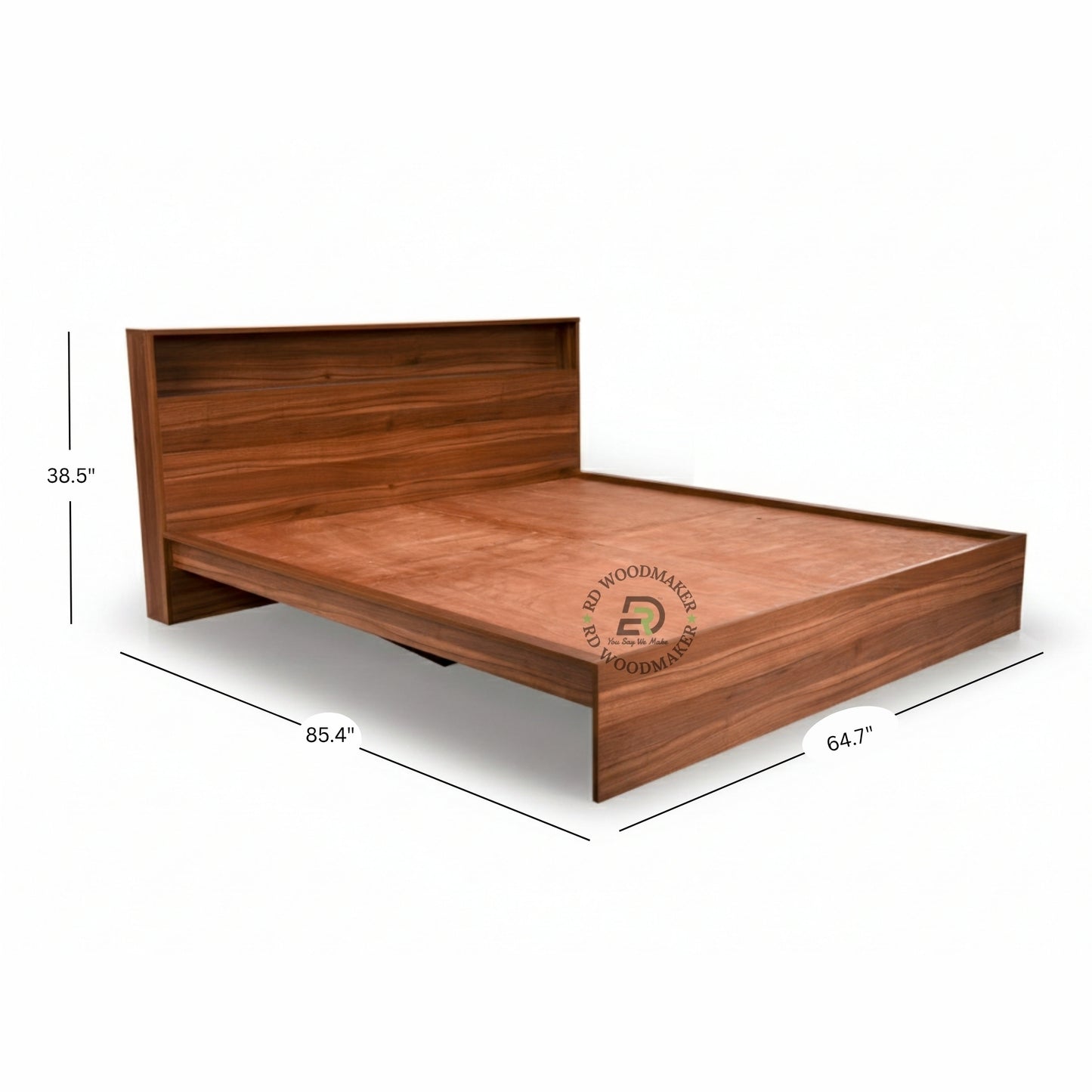 CONTEMPORARY WOODEN QUEEN SIZE BED WITH INBUILT STORAGE SHELF HEADBOARD
