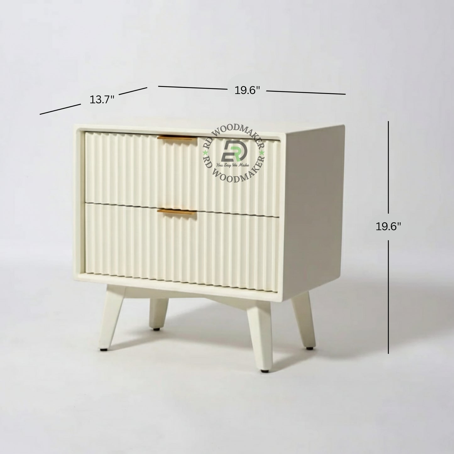 MODERN FLUTED WHITE BEDSIDE TABLE WITH 2 DRAWERS