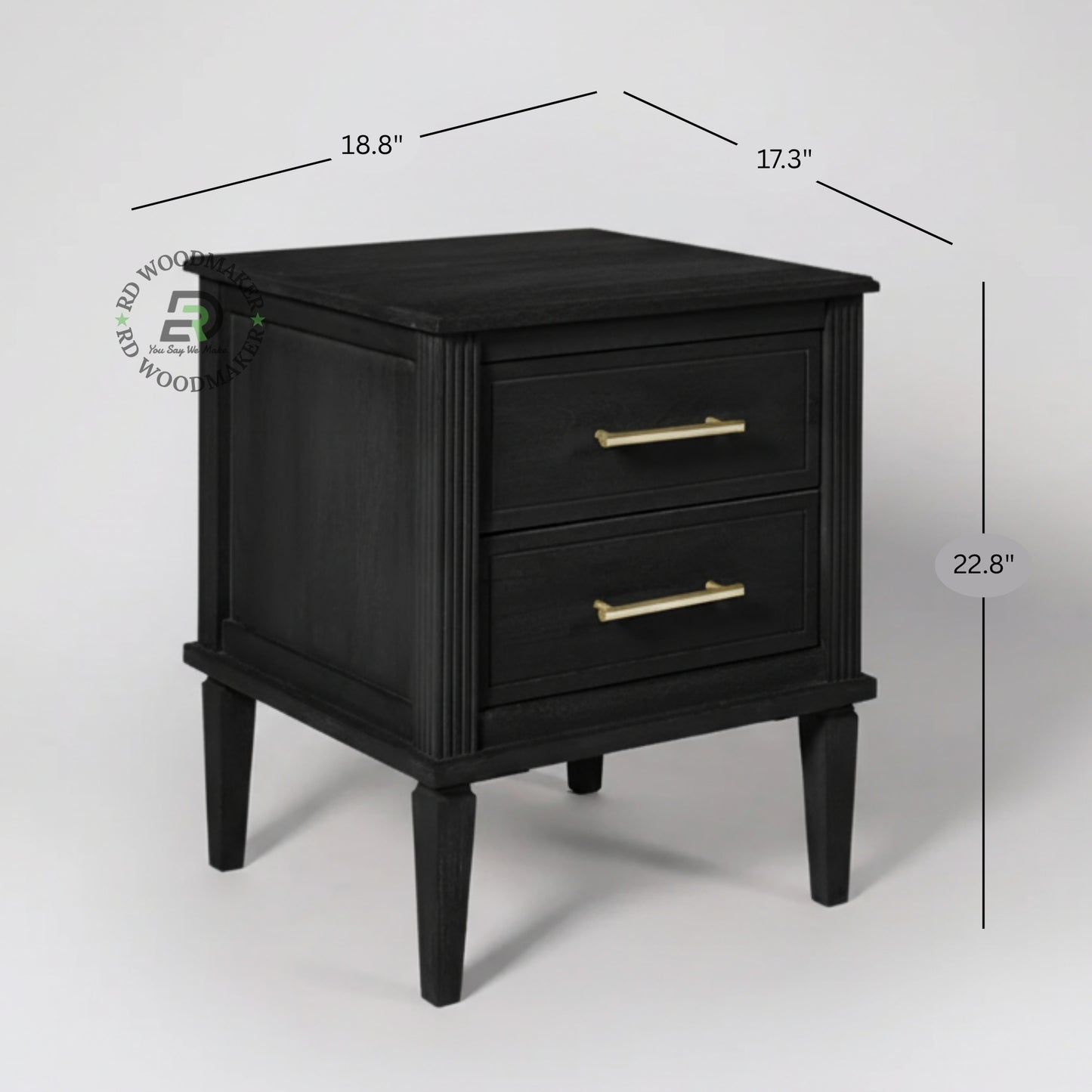 CLASSIC BLACK WOODEN BEDSIDE TABLE WITH 2 DRAWERS