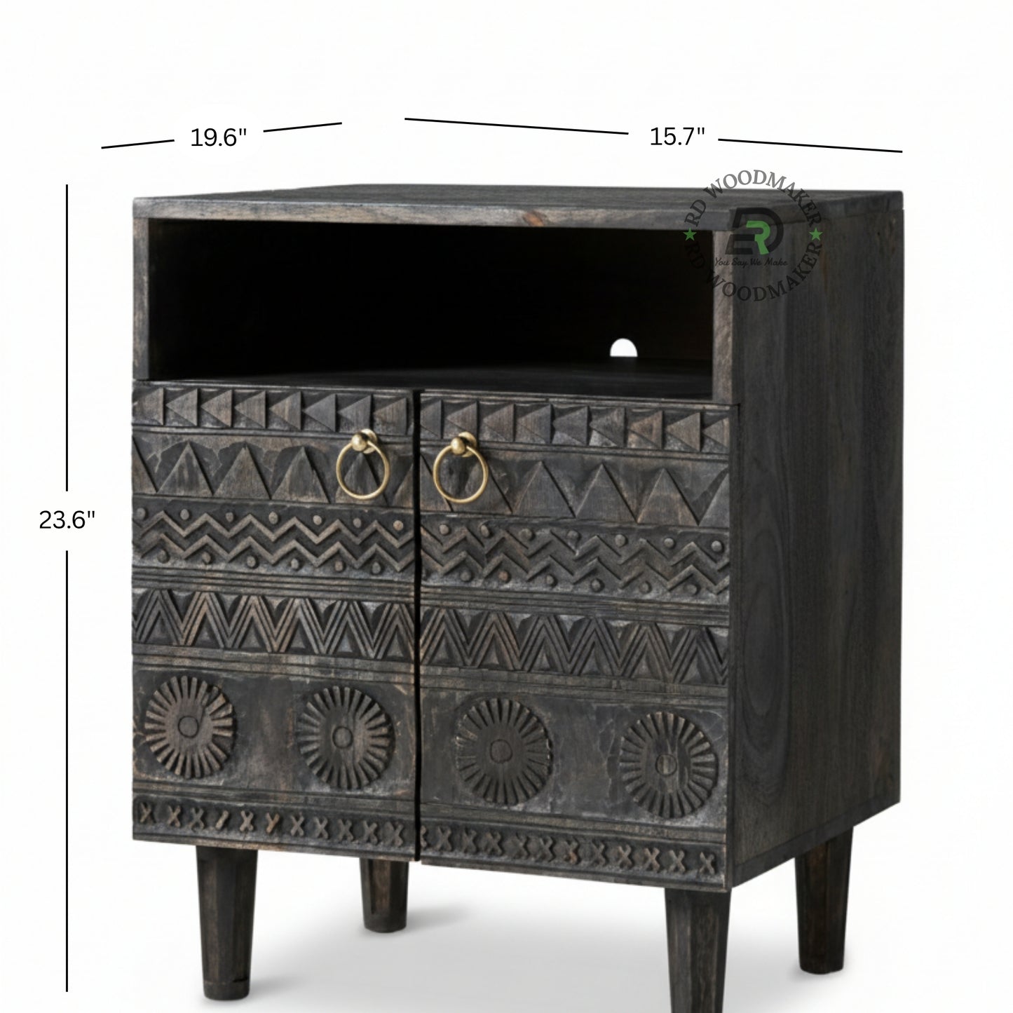 HAND CARVED TRIBAL WOODEN BEDSIDE CABINET