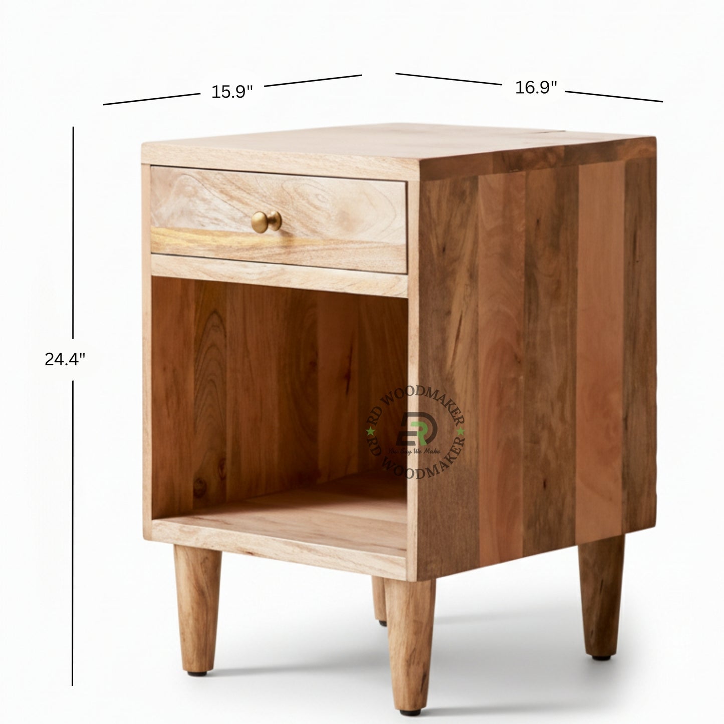 MODERN WOODEN BEDSIDE TABLE WITH DRAWER AND OPEN SHELF