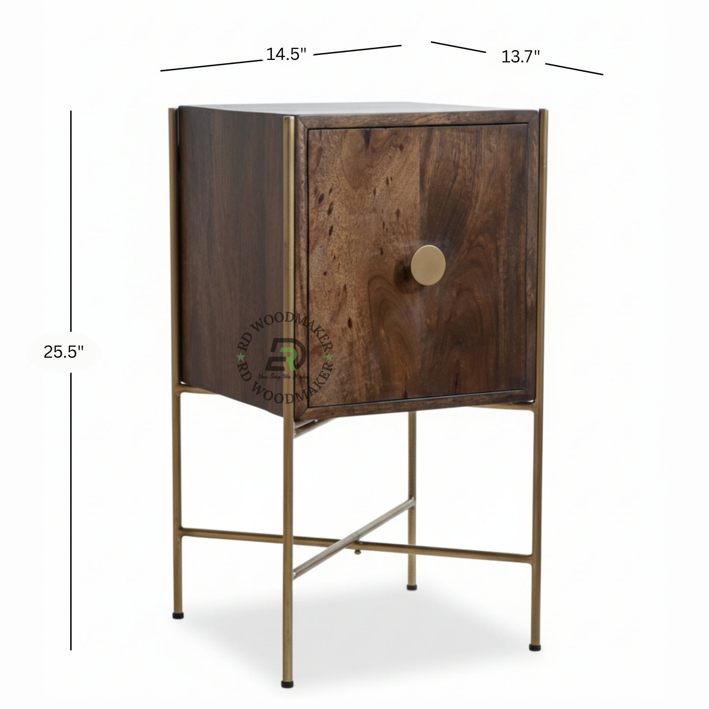 LUXURY WOODEN BEDSIDE TABLE WITH GOLD METAL FRAME