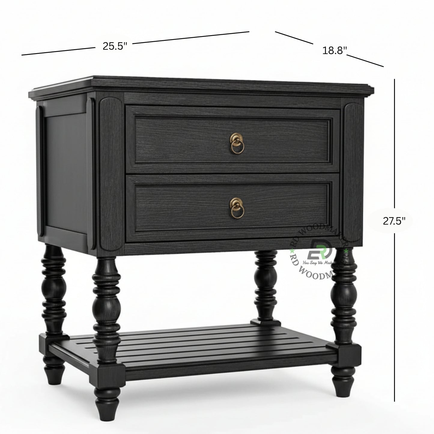 ROYAL BLACK WOODEN BEDSIDE TABLE WITH STORAGE SHELF