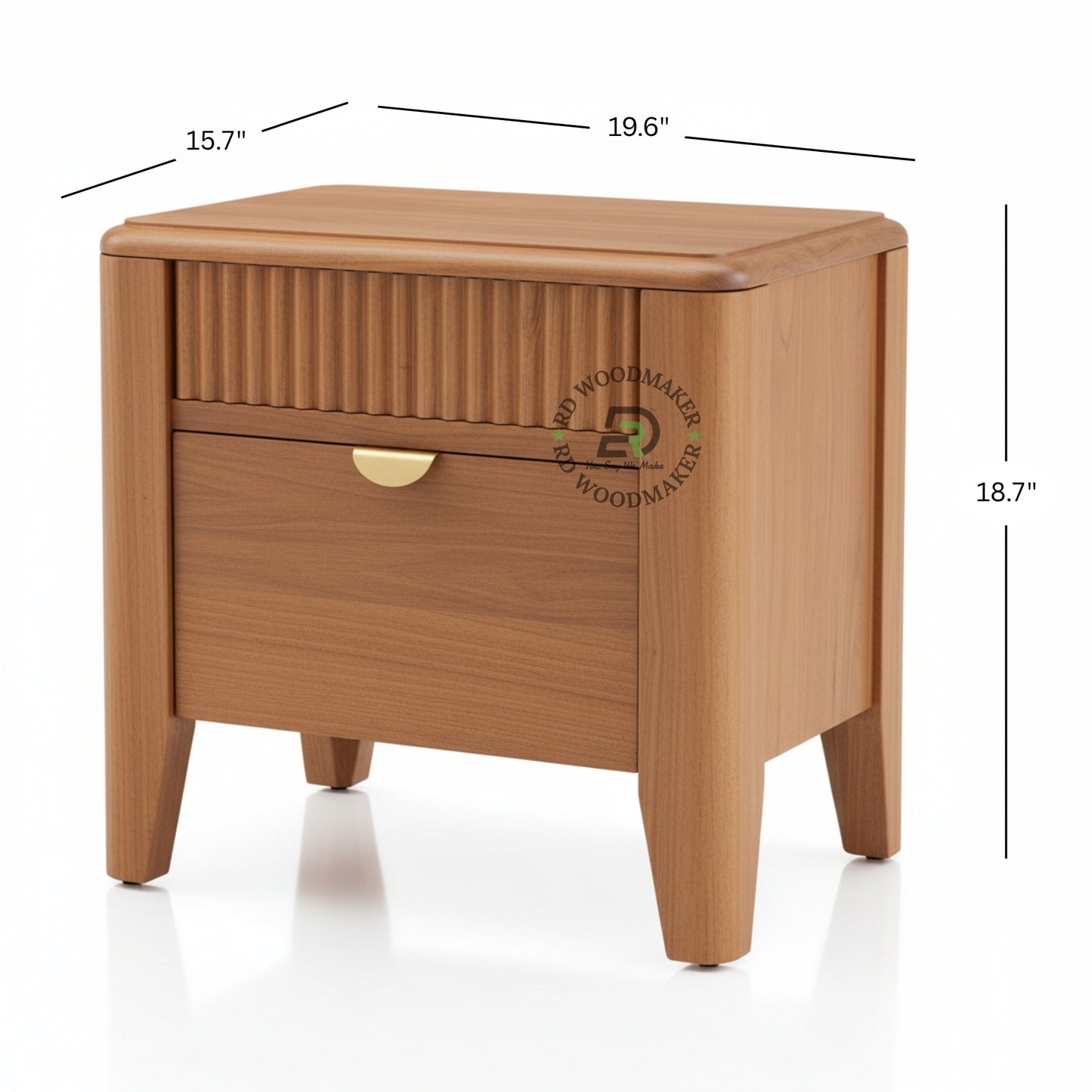 MODERN FLUTED WOODEN BEDSIDE TABLE WITH STORAGE DRAWER