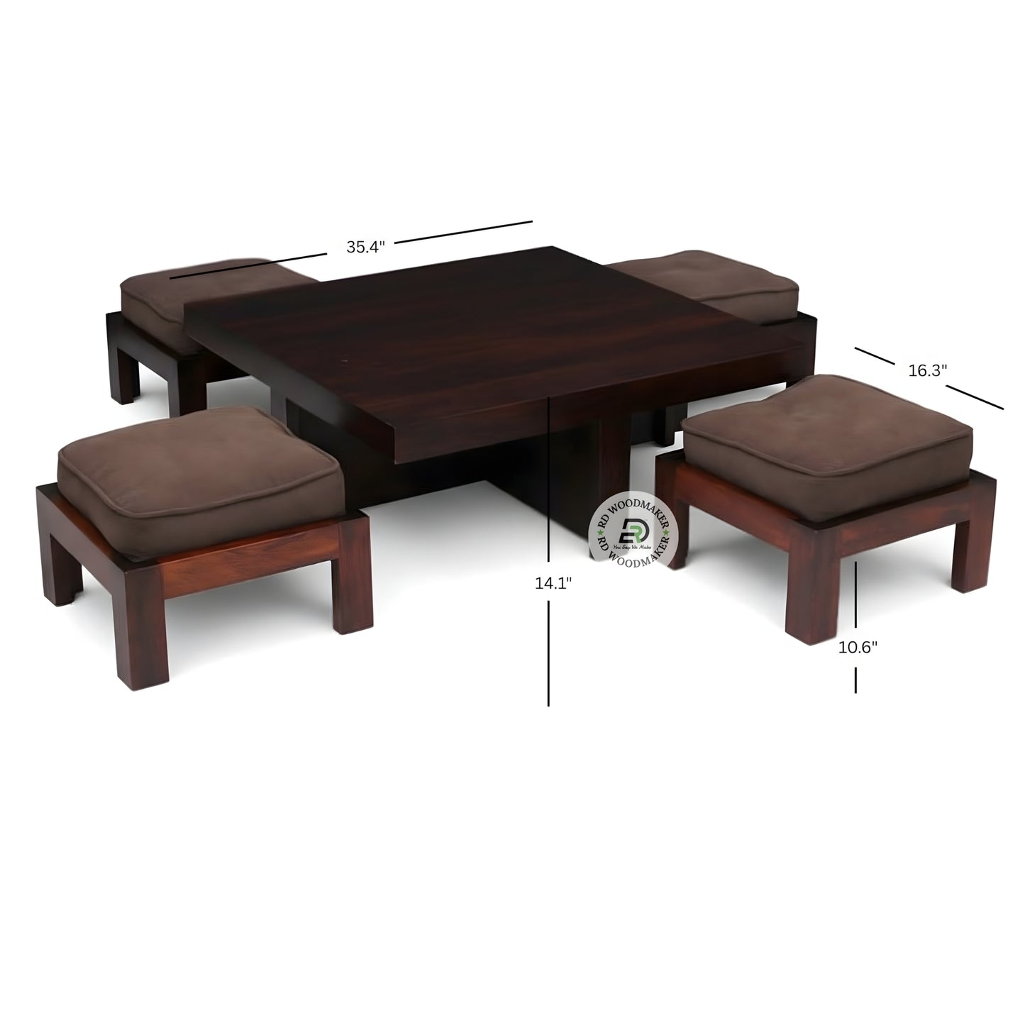 MODERN LOW FLOOR SEATING COFFEE TABLE SET WITH CUSHION STOOLS