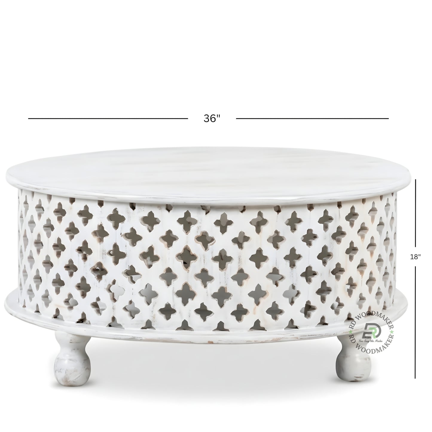 HANDCARVED GEOMETRIC JAALI ROUND COFFEE TABLE