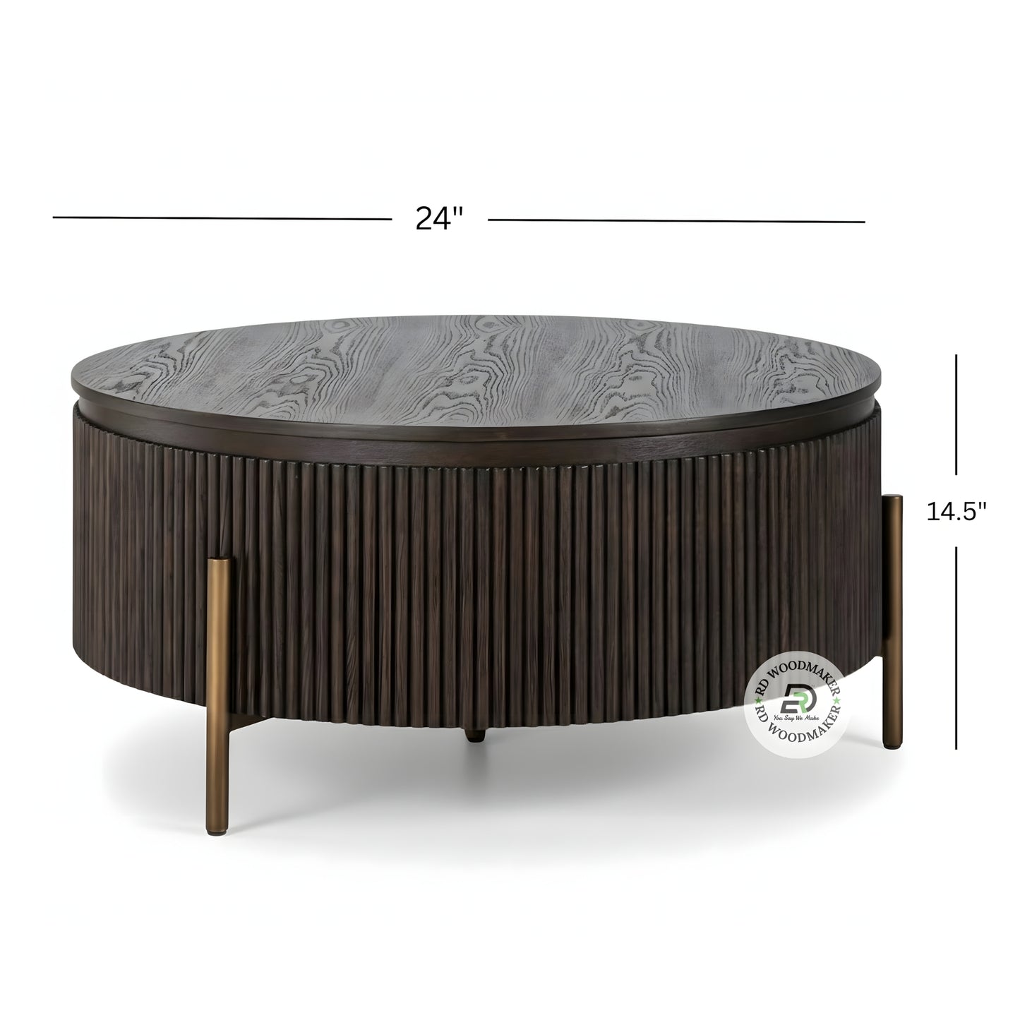 MODERN FLUTED ROUND COFFEE TABLE WITH METAL LEGS