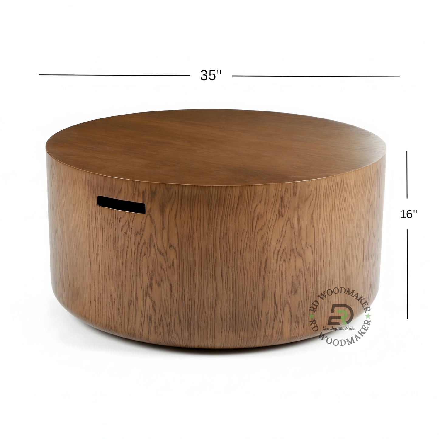 ROUND SOLID WOOD DRUM STORAGE COFFEE TABLE