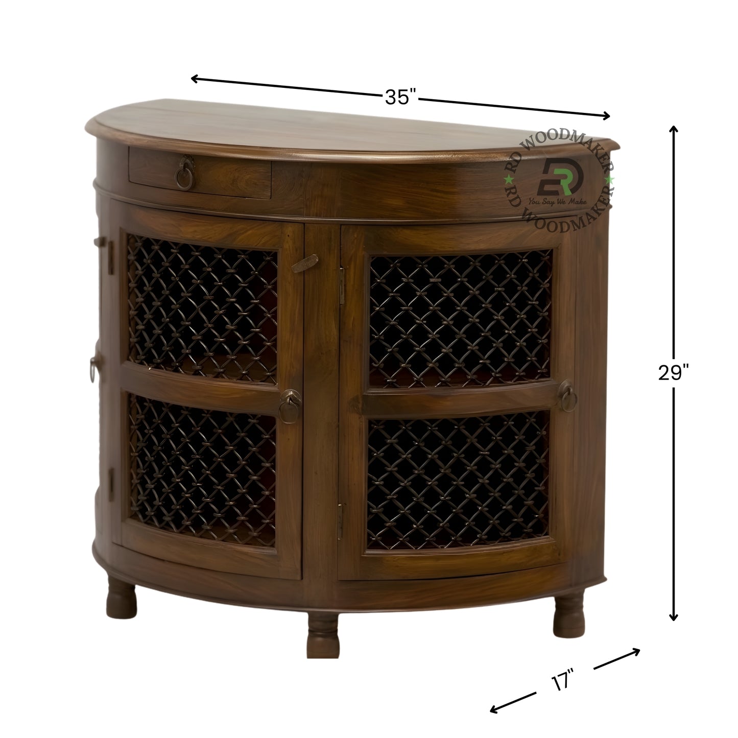 CURVED MESH DOOR WOODEN CABINET