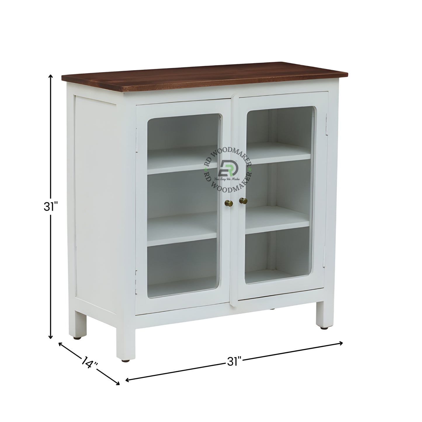 WHITE GLASS DOOR WOODEN STORAGE CABINET