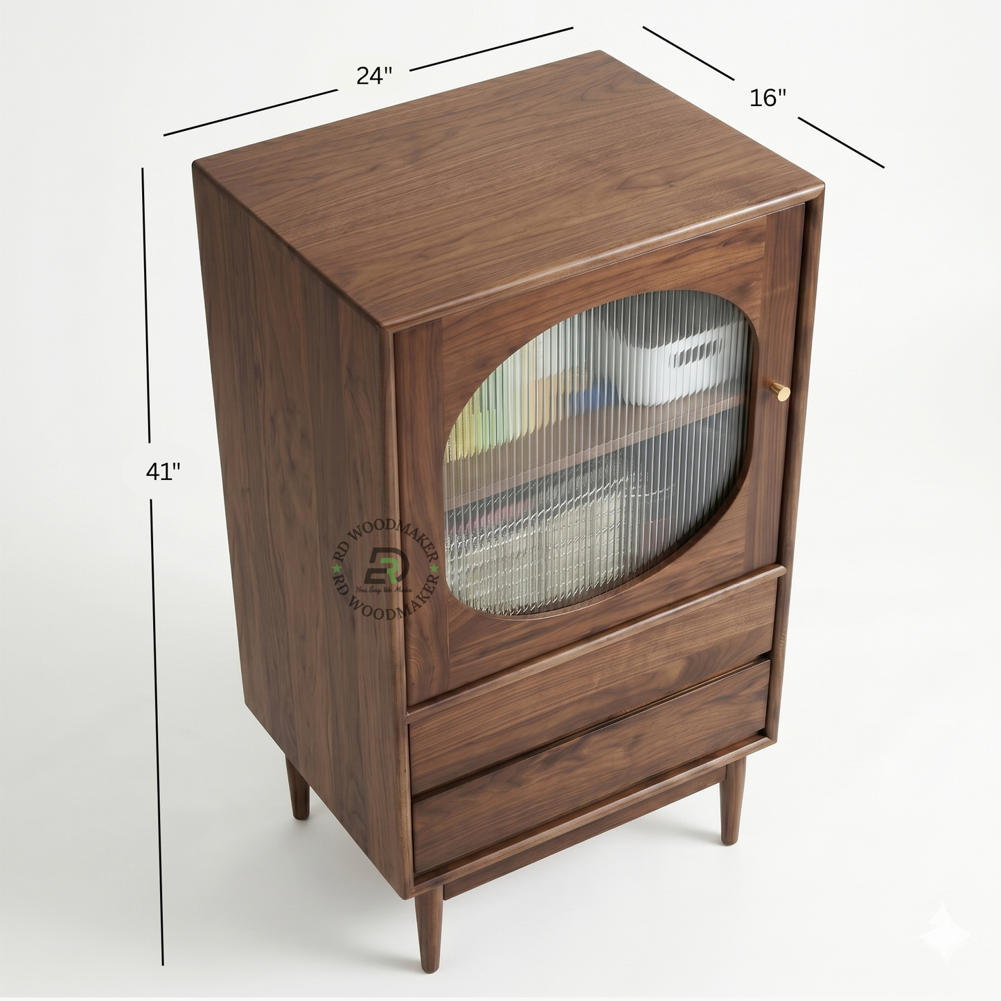 MID-CENTURY WALNUT DISPLAY CABINET WITH DRAWERS