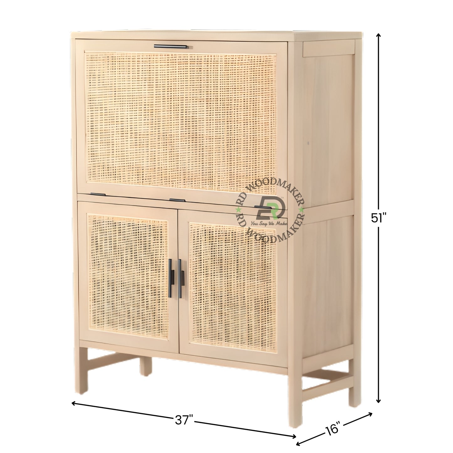CANE PANEL DOUBLE DOOR WOODEN CABINET