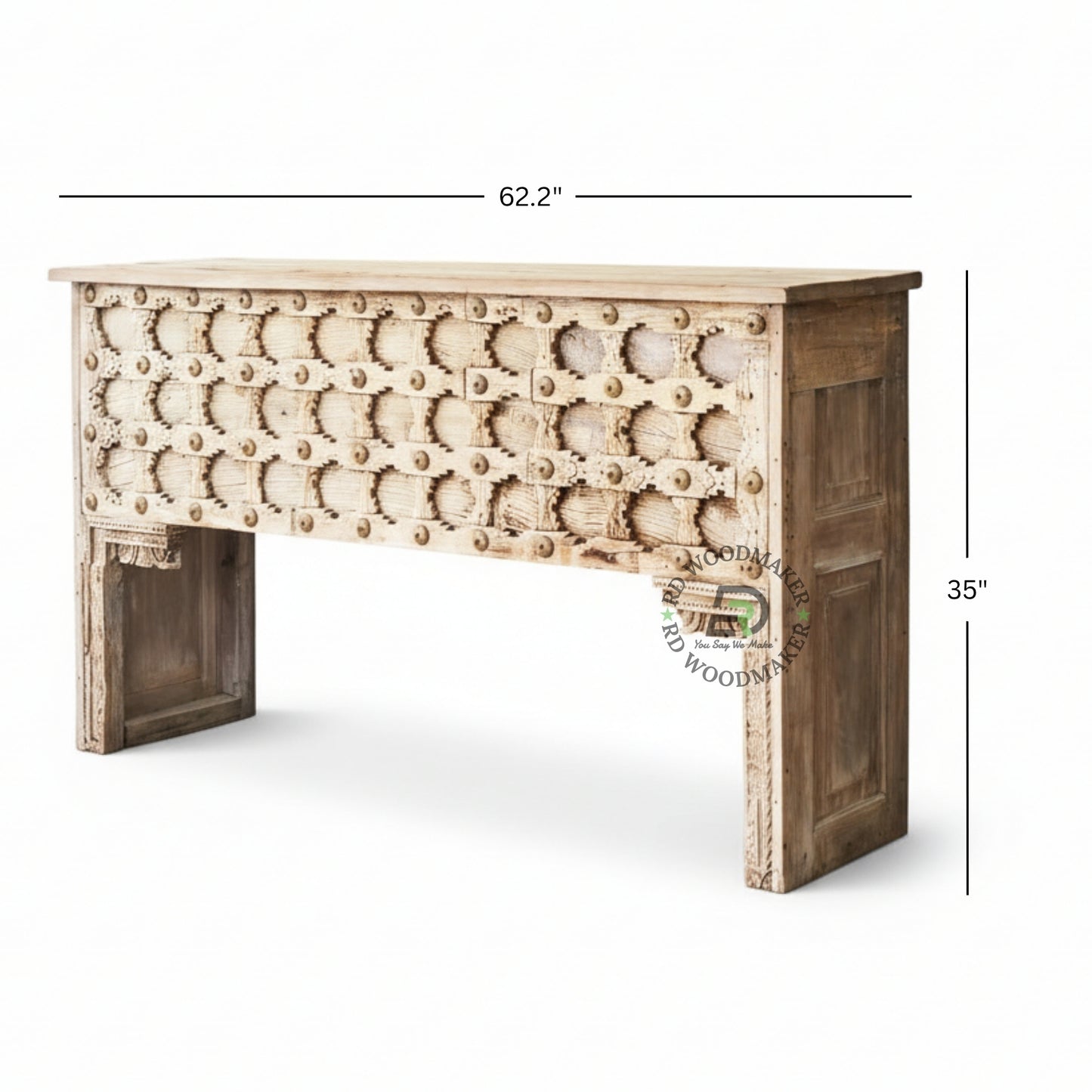 VINTAGE STUDDED HANDCARVED CONSOLE TABLE