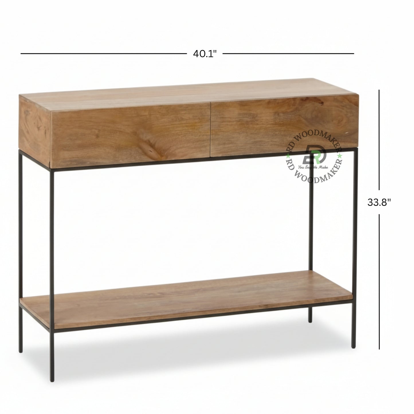 MINIMALIST SOLID WOOD CONSOLE TABLE WITH METAL FRAME & STORAGE