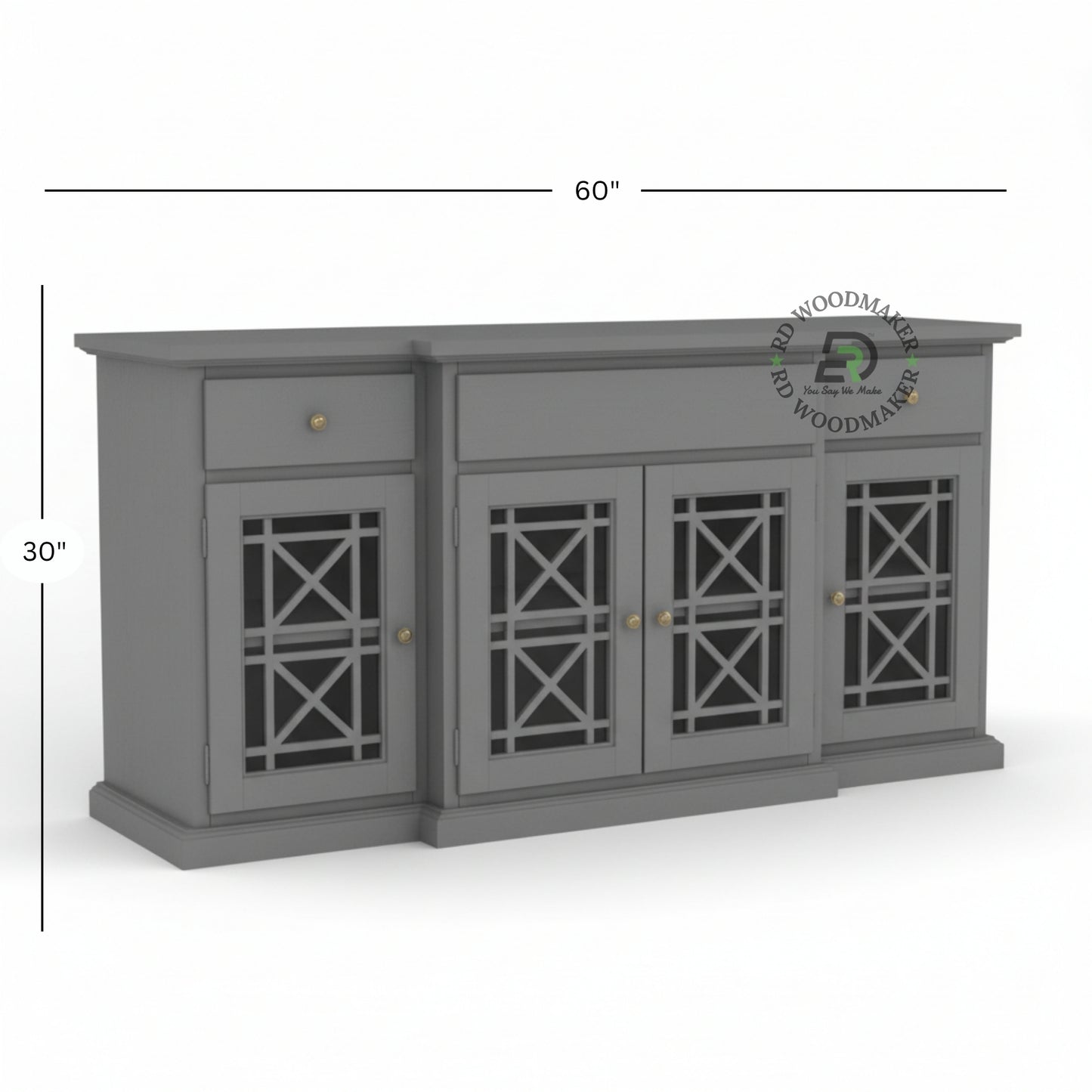 GLASS PANEL STORAGE GREY SIDEBOARD CONSOLE TABLE