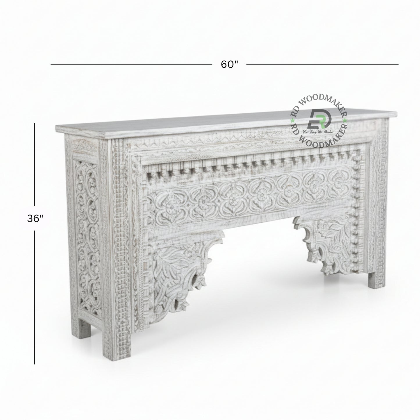 VINTAGE WHITE HANDCARVED HERITAGE CONSOLE TABLE