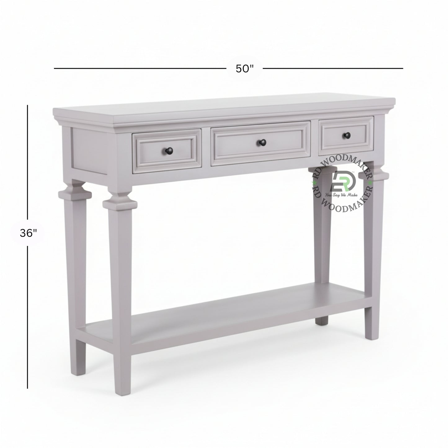 MINIMAL GREY THREE DRAWER CONSOLE TABLE WITH SHELF