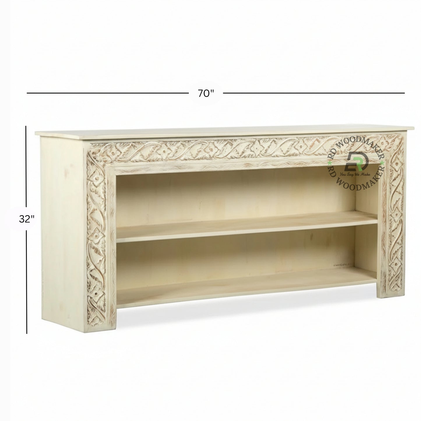 CARVED OPEN SHELF CONSOLE TABLE WITH STORAGE