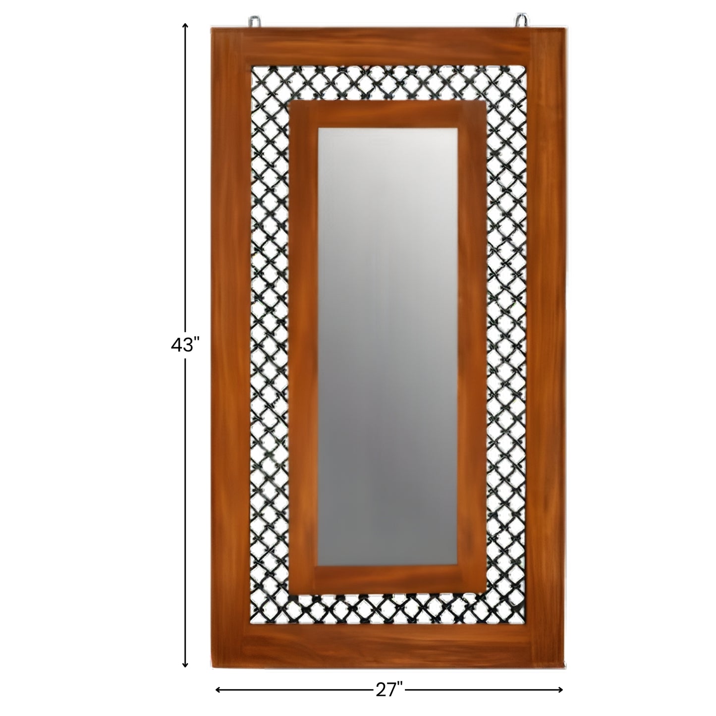 Decorative Wooden Frame Mirror with Metal Jali Design