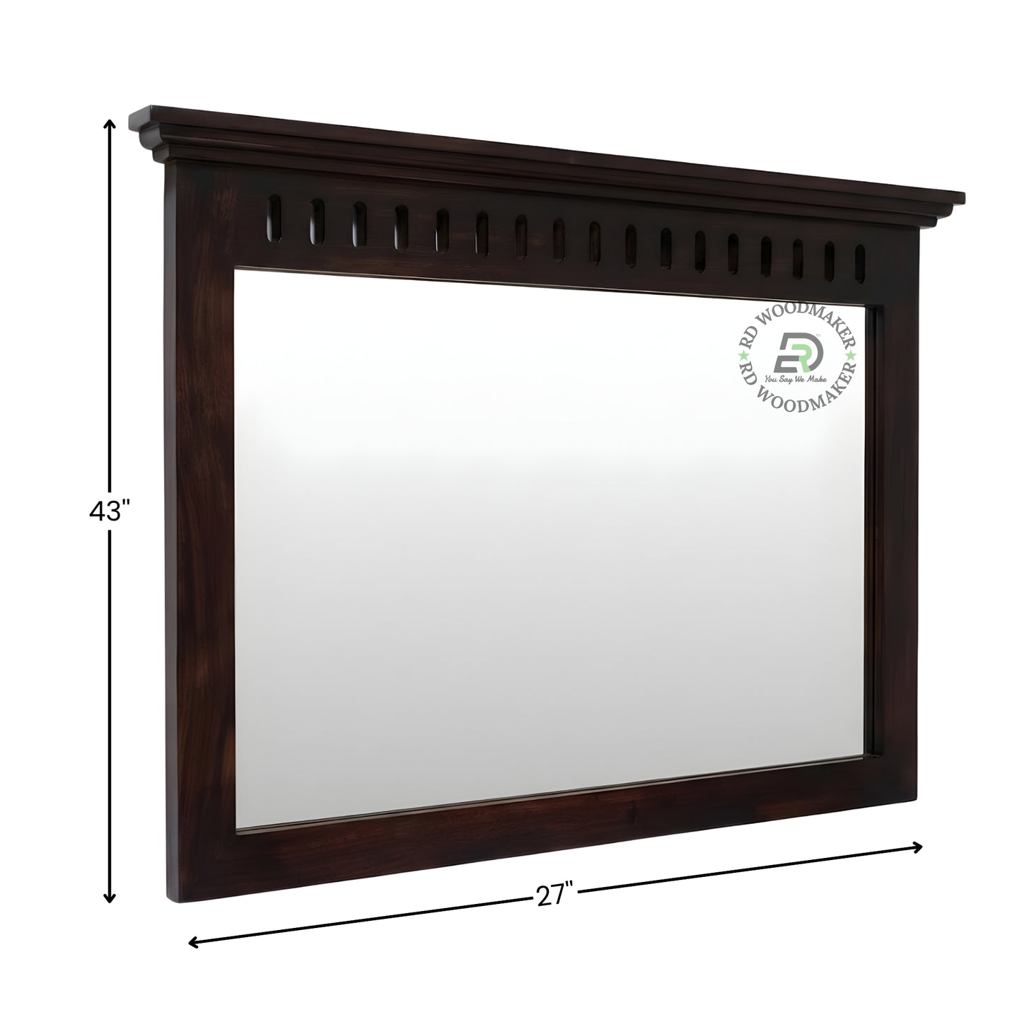 Classic Wooden Wall Mirror with Carved Top Frame