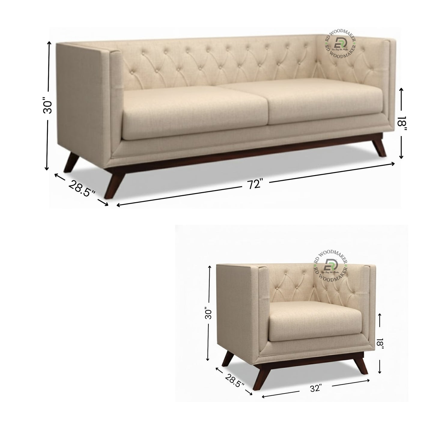 MINIMAL TUFTED BEIGE STRAIGHT BACK SOFA