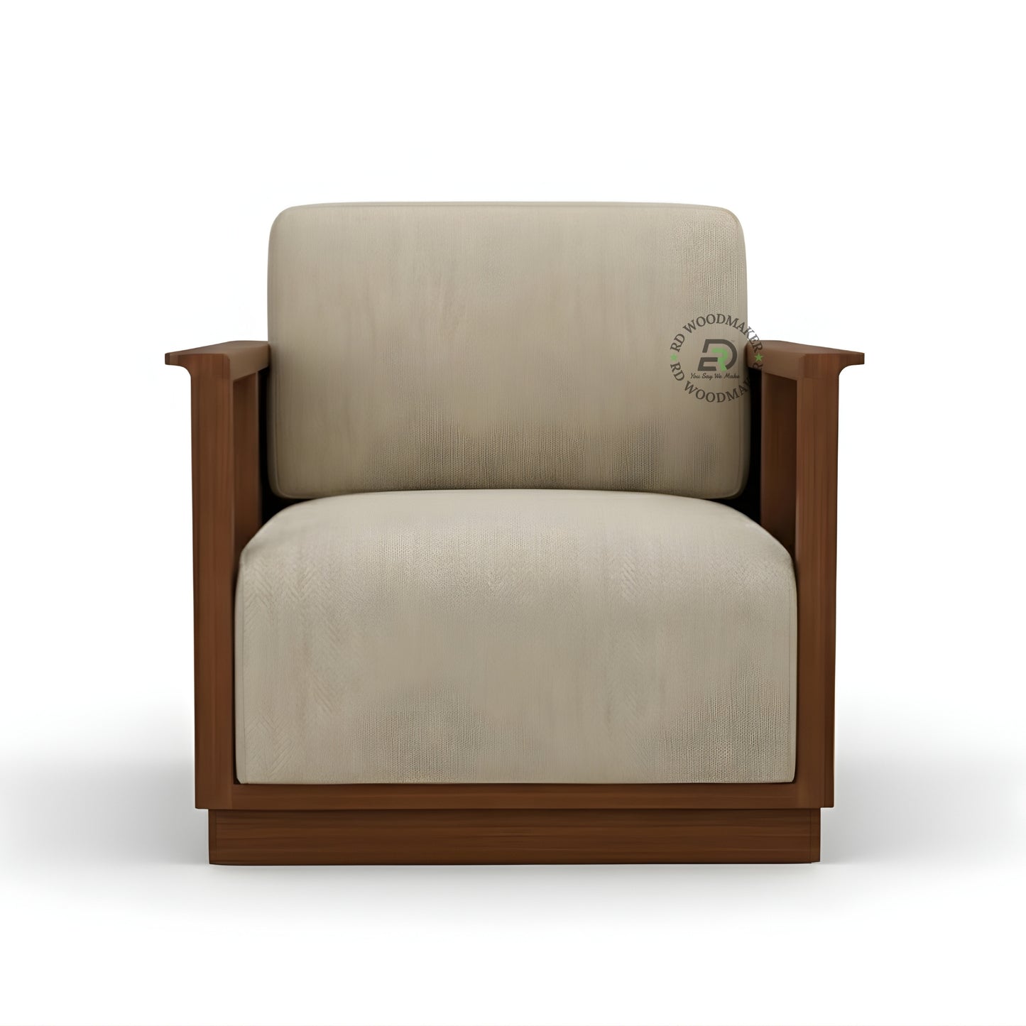 MODERN WOOD FRAME BEIGE SOFA