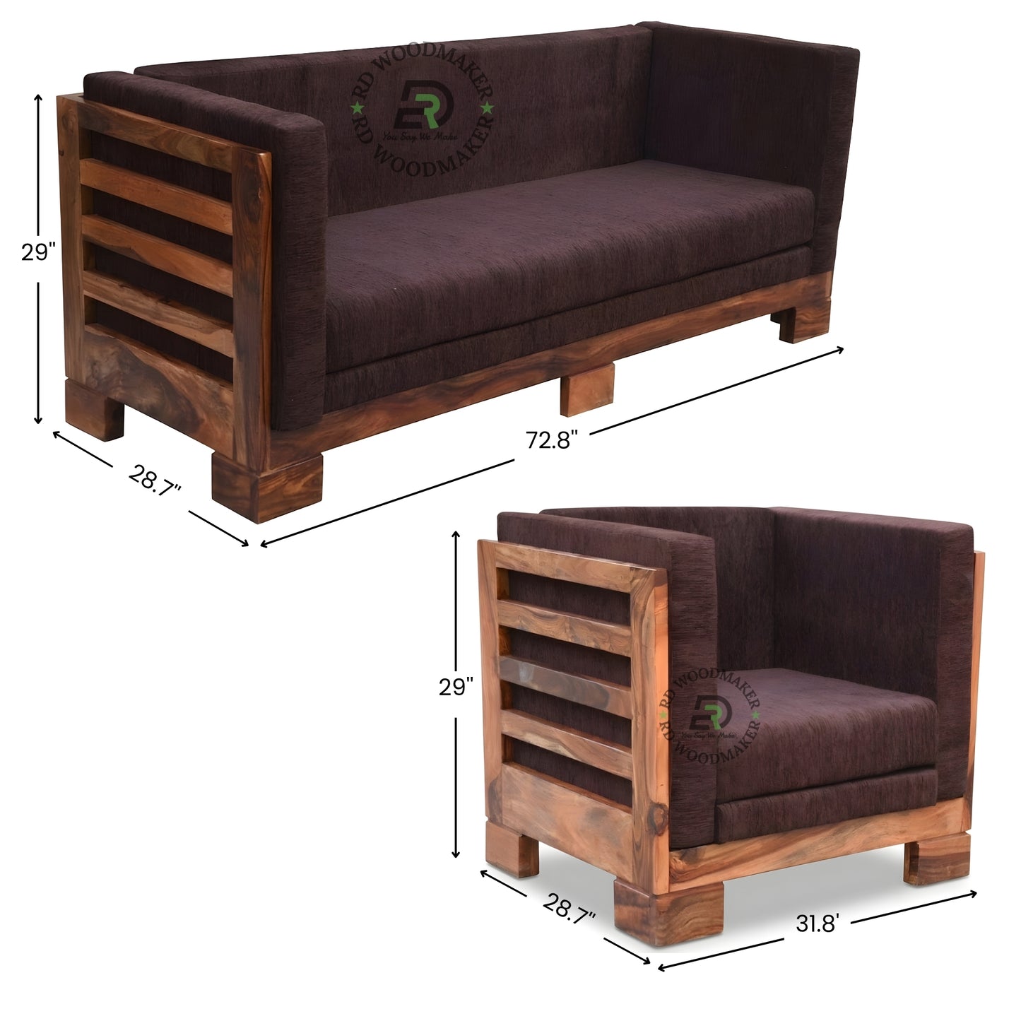 MODERN MINIMAL WOODEN SOFA WITH FULL BACK CUSHION