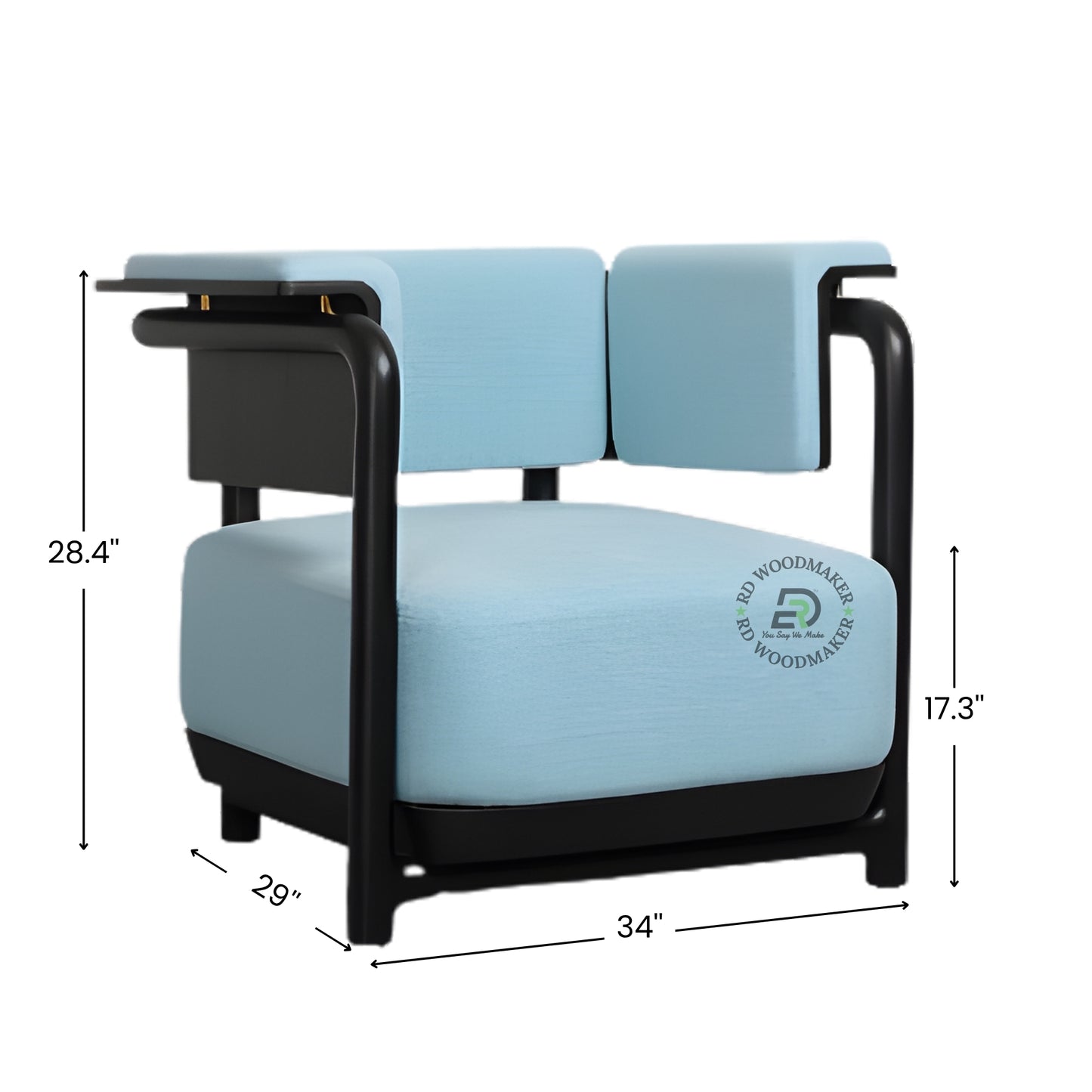 MODERN LIGHT BLUE ACCENT CHAIR WITH BLACK METAL FRAME