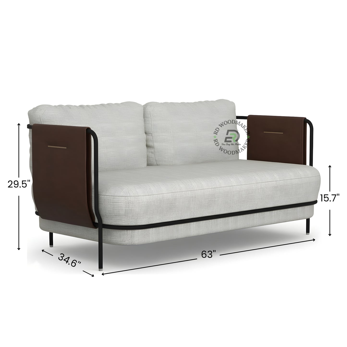 MODERN 2 SEATER FABRIC SOFA WITH LEATHERETTE ARM PANELS
