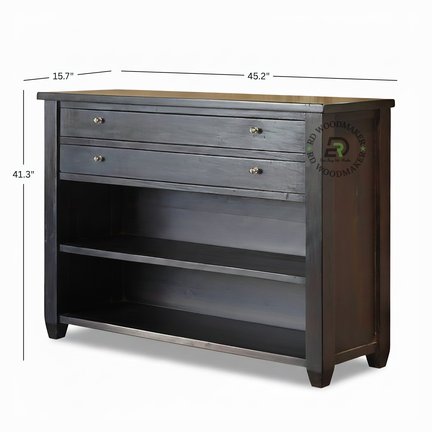 Modern Black Wooden Sideboard with Drawers & Open Shelf Storage