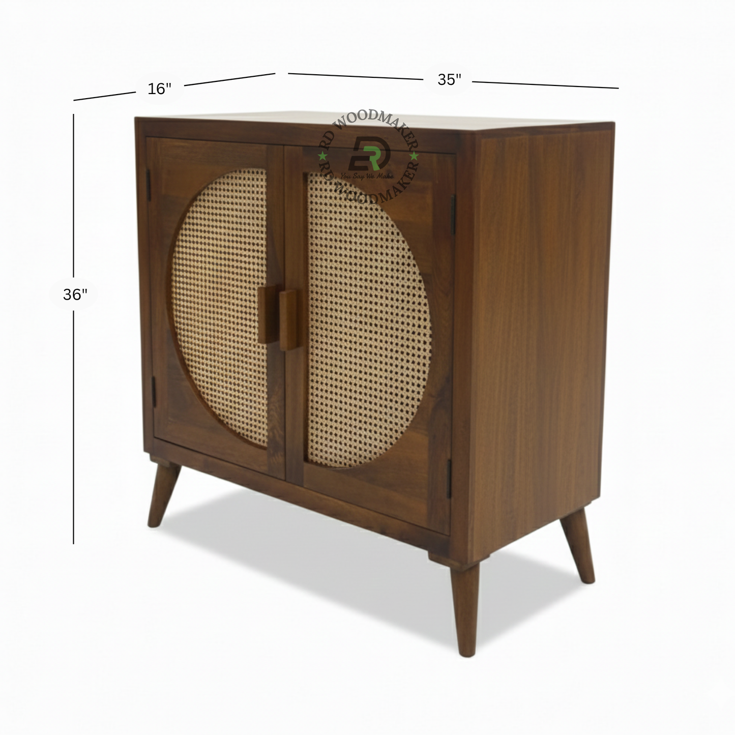 MID-CENTURY WOODEN SIDEBOARD WITH CANE PANEL DOORS