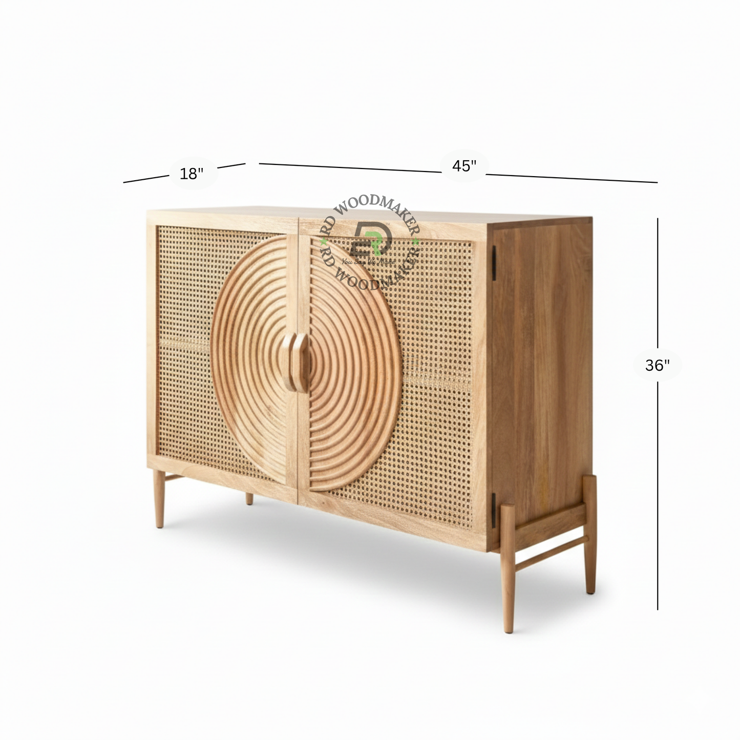 CONTEMPORARY CANE SIDEBOARD WITH CIRCULAR PANEL DESIGN
