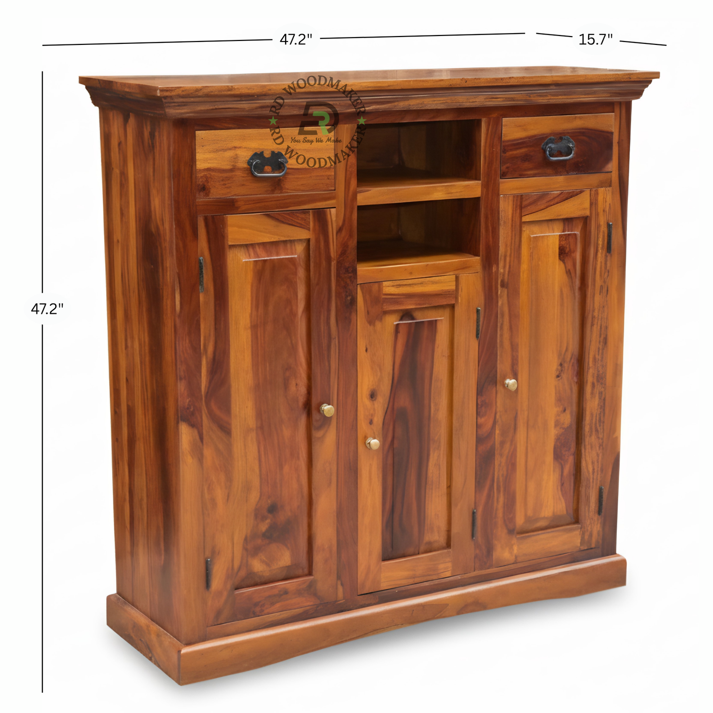 Compact Wooden Sideboard with Open Shelf & Cabinet Storage