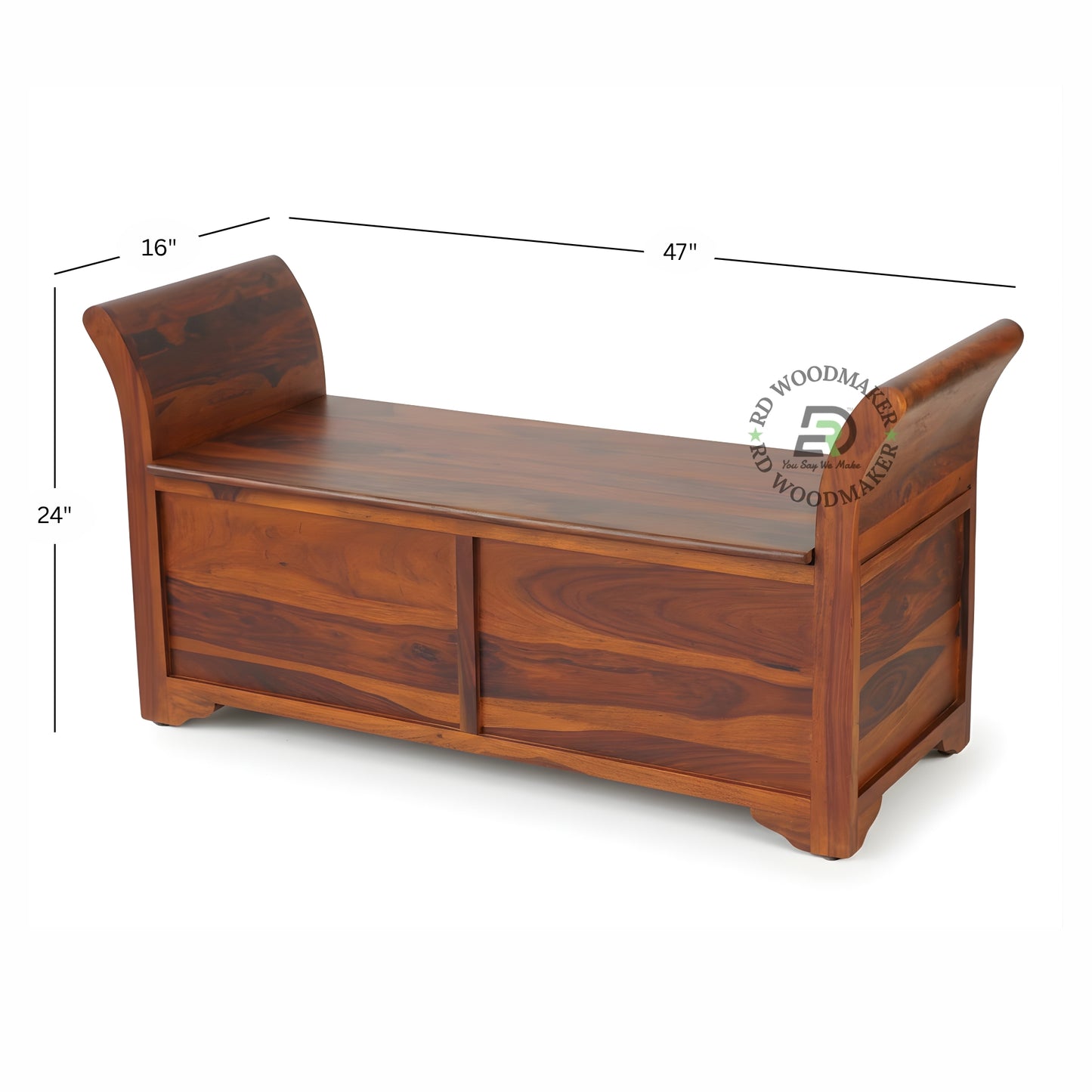 CURVED ARMREST WOODEN STORAGE BENCH TRUNK WITH SEAT