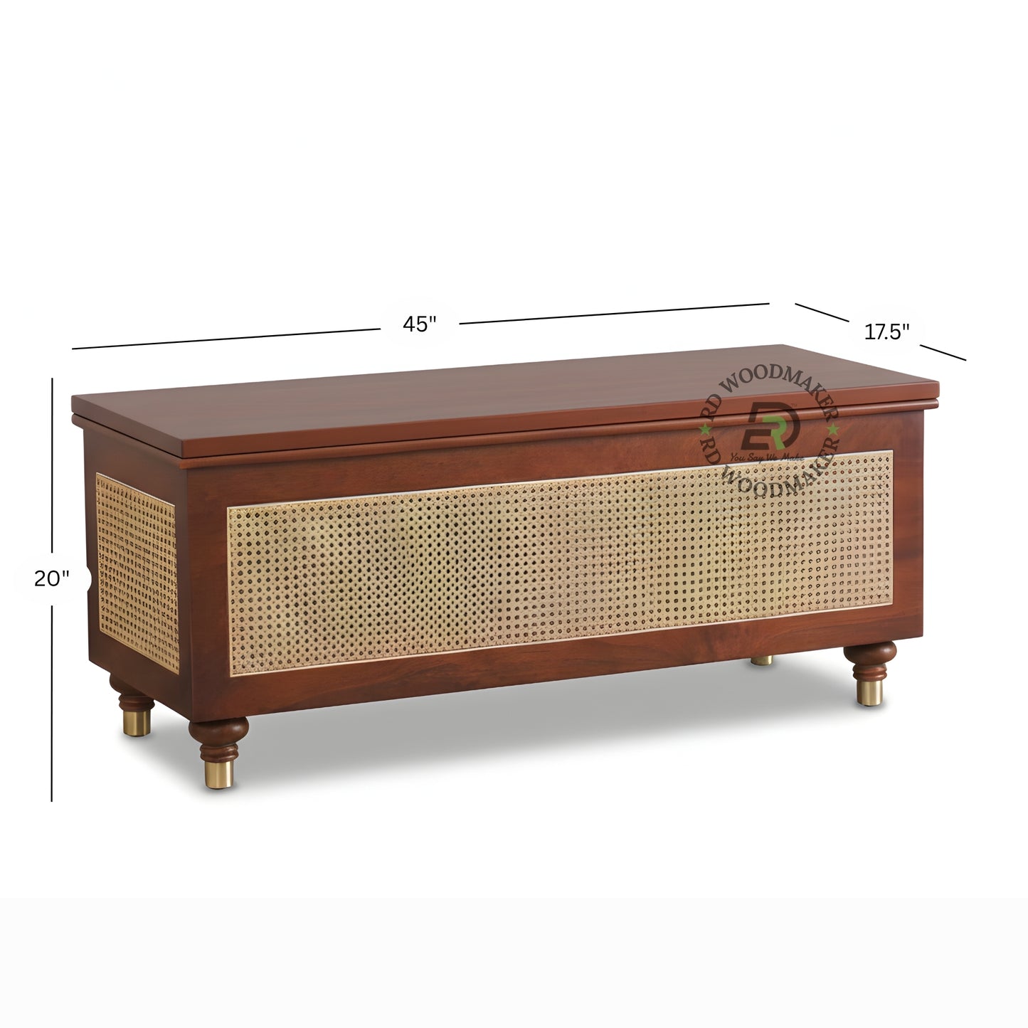 CANE PANEL WOODEN STORAGE TRUNK WITH MID-CENTURY DESIGN